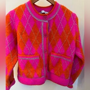 Zara Neon Argyle Button-down Cardigan